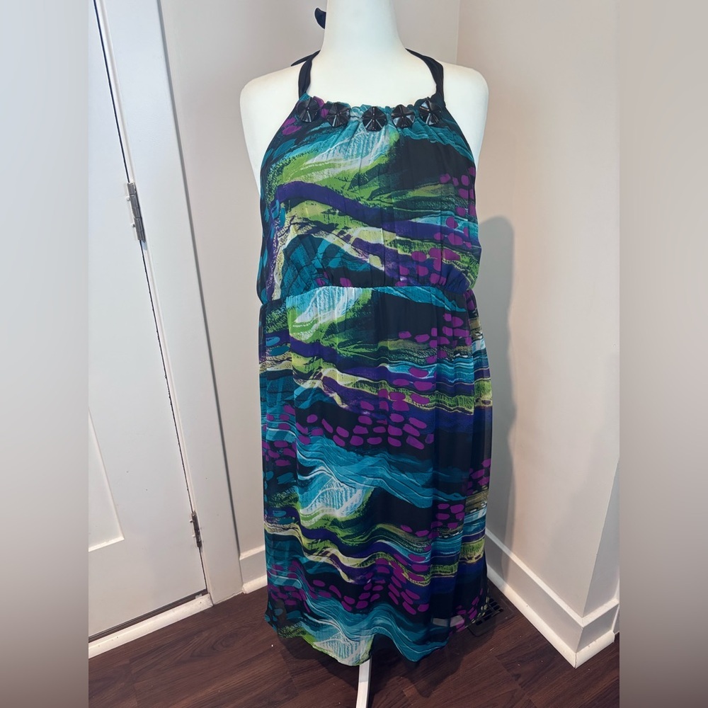 Lane Bryant Halter Maxi Dress 22 Multicolor Abstract Print